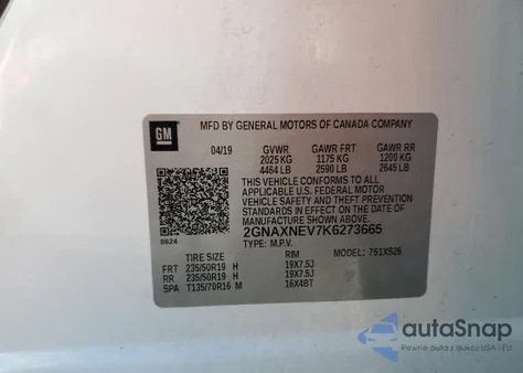 2019 Chevrolet Equinox Premier from USA, damaged, VIN 2GNAXNEV7K6273665